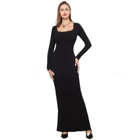 Two-in-one With Lining Double-layer Belly Contracting Hip Lifting Long Sleeve Narrow Dress (Option: black-4)