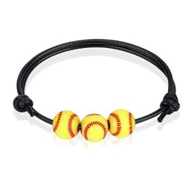 Sports Theme Charm Bracelets; Basketball Football Baseball Volleyball Bracelet Adjustable Inspirational Sports Beads Ball Bracelet With Charm For Teen (size: Softball)