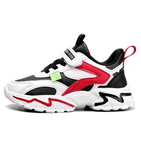 Kids Casual Shoes Boy Girl Sneaker Breathable Mesh Fleece Waterproof Leather Sport Middle Big Children Campus Outdoor Light Cozy (Color: Red (Leather upper), size: 34)