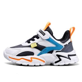 Kids Casual Shoes Boy Girl Sneaker Breathable Mesh Fleece Waterproof Leather Sport Middle Big Children Campus Outdoor Light Cozy (Color: Orange(Leather upper), size: 38)