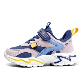 Kids Casual Shoes Boy Girl Sneaker Breathable Mesh Fleece Waterproof Leather Sport Middle Big Children Campus Outdoor Light Cozy (Color: Blue (Leather upper), size: 38)