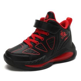 Kids Sneakers Boys Basketball Shoes Children's High-Top Tennis Breathable Casual Shoes Baby Mesh Camouflage Sports Running Shoes (Color: Black red, size: 32)
