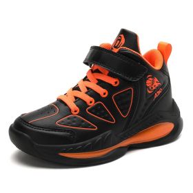 Kids Sneakers Boys Basketball Shoes Children's High-Top Tennis Breathable Casual Shoes Baby Mesh Camouflage Sports Running Shoes (Color: Black orange, size: 38)