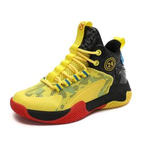 Boys Basketball Shoes Children's High-Top Breathable Outdoor Casual Tennis Shoes Boys Running Sports Shoes Kids Sneakers Autumn (Color: Black yellow, size: 37)