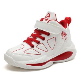 Kids Sneakers Boys Basketball Shoes Children's High-Top Tennis Breathable Casual Shoes Baby Mesh Camouflage Sports Running Shoes (Color: White red, size: 34)
