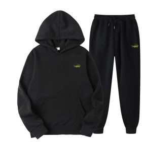 Men's Fashion Casual Tracksuit High Quality Men's Suit 2 Piece Hoodie Pullover Sports Clothes Sweatshirt Jogging Set Man (Color: Black, size: XL(175cm 70kg))