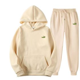 Men's Fashion Casual Tracksuit High Quality Men's Suit 2 Piece Hoodie Pullover Sports Clothes Sweatshirt Jogging Set Man (Color: Beige, size: S(160cm 55kg))