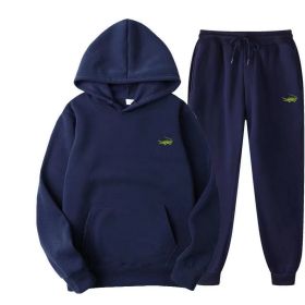 Men's Fashion Casual Tracksuit High Quality Men's Suit 2 Piece Hoodie Pullover Sports Clothes Sweatshirt Jogging Set Man (Color: Navy Blue, size: XL(175cm 70kg))