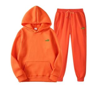 Men's Fashion Casual Tracksuit High Quality Men's Suit 2 Piece Hoodie Pullover Sports Clothes Sweatshirt Jogging Set Man (Color: Orange, size: L(170cm 65kg))