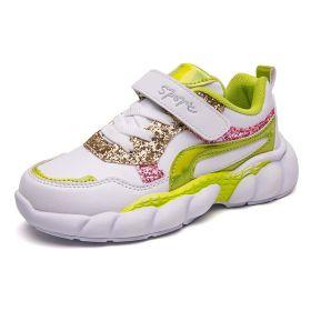Fashion Kids Sneakers Girls Running Shoes Breathable Hollow Net Sport Shoes Slip-on Children Casual Shoes Light Tenis Infantil (Color: green shoes 28-37, size: 1.5)