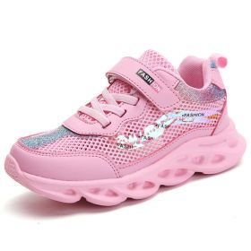 Fashion Kids Sneakers Girls Running Shoes Breathable Hollow Net Sport Shoes Slip-on Children Casual Shoes Light Tenis Infantil (Color: pink shoes 27-37, size: 1)