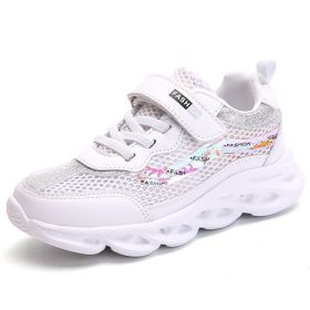 Fashion Kids Sneakers Girls Running Shoes Breathable Hollow Net Sport Shoes Slip-on Children Casual Shoes Light Tenis Infantil (Color: white shoes 27-37, size: 3)
