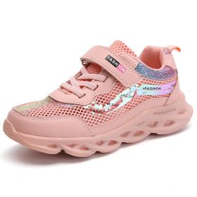 Fashion Kids Sneakers Girls Running Shoes Breathable Hollow Net Sport Shoes Slip-on Children Casual Shoes Light Tenis Infantil (Color: Orange shoes 27-37, size: 12.5)