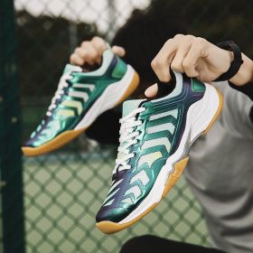 Men Women Badminton Shoes Light Weight Tennis Sneakers Ladies Badminton Sneakers Comfortable Volleyball Shoes for Couples (Color: Green, size: 37)