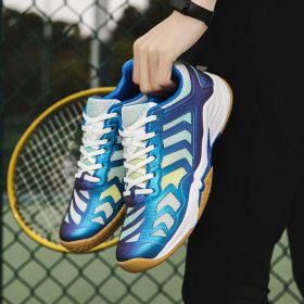 Men Women Badminton Shoes Light Weight Tennis Sneakers Ladies Badminton Sneakers Comfortable Volleyball Shoes for Couples (Color: Blue, size: 44)