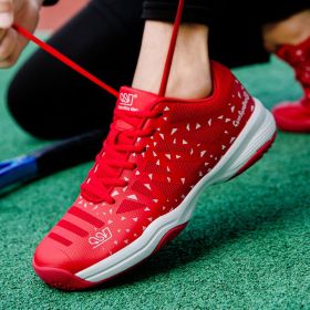 2022 New Breathable Badminton Shoes Men Women Professional Badminton Sneakers Light Weight Tennis Shoes Luxury Tennis Sneakers (Color: Red, size: 35)
