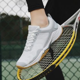 Men Women Badminton Shoes Light Weight Tennis Sneakers Ladies Badminton Sneakers Comfortable Volleyball Shoes for Couples (Color: Gray, size: 40)