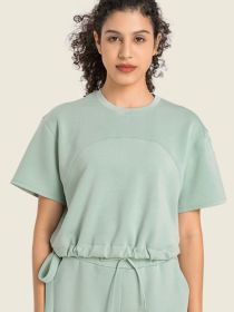 Drawstring Hem Short Sleeve Sports T-Shirt (Color: Green, size: 4)