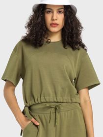 Drawstring Hem Short Sleeve Sports T-Shirt (Color: Army green, size: 10)