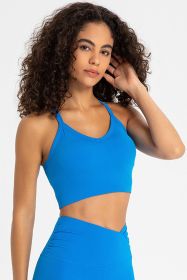 Crisscross Back V-Neck Sports Bra (Color: Sky Blue, size: 4)