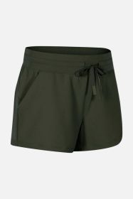 Waist Tie Active Shorts (Color: Olive, size: 12)