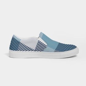 Men's Athletic Sneakers, Blue Plaid Low Top Slip-On Canvas Sports Shoes - 01EPZQ (Color: Blue, size: 8.5)