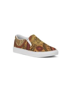 Men's Athletic Sneakers, Brown Paisley Low Top Slip-On Canvas Sports Shoes - 01EB3Z (Color: Brown, size: 5.5)